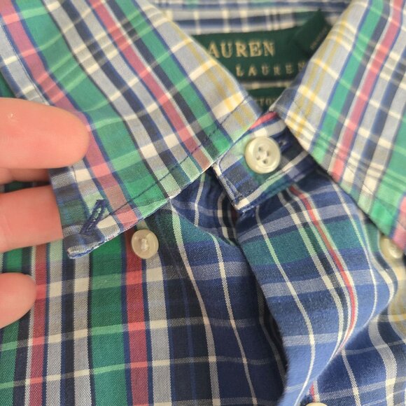 Lauren Ralph lauren mens size XXL blue green plaid button down short sleeve - Picture 7 of 10